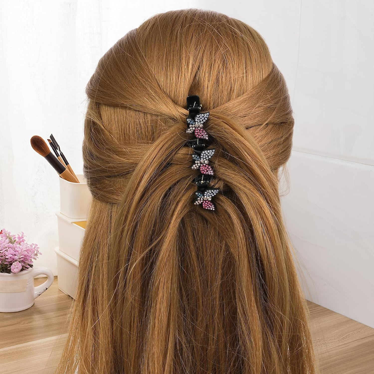 6 PCS Crystal Stone Sparkling Braided Hair Clips, Duckbill Hair Accessories Clip