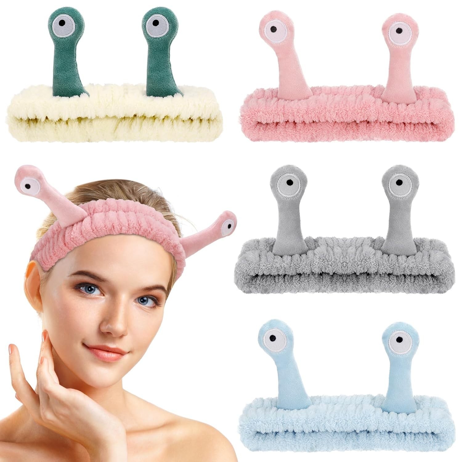 4 Packs Snail Head Bands, Headband for Washing Face, Snail Spa Hair Bands Skinca
