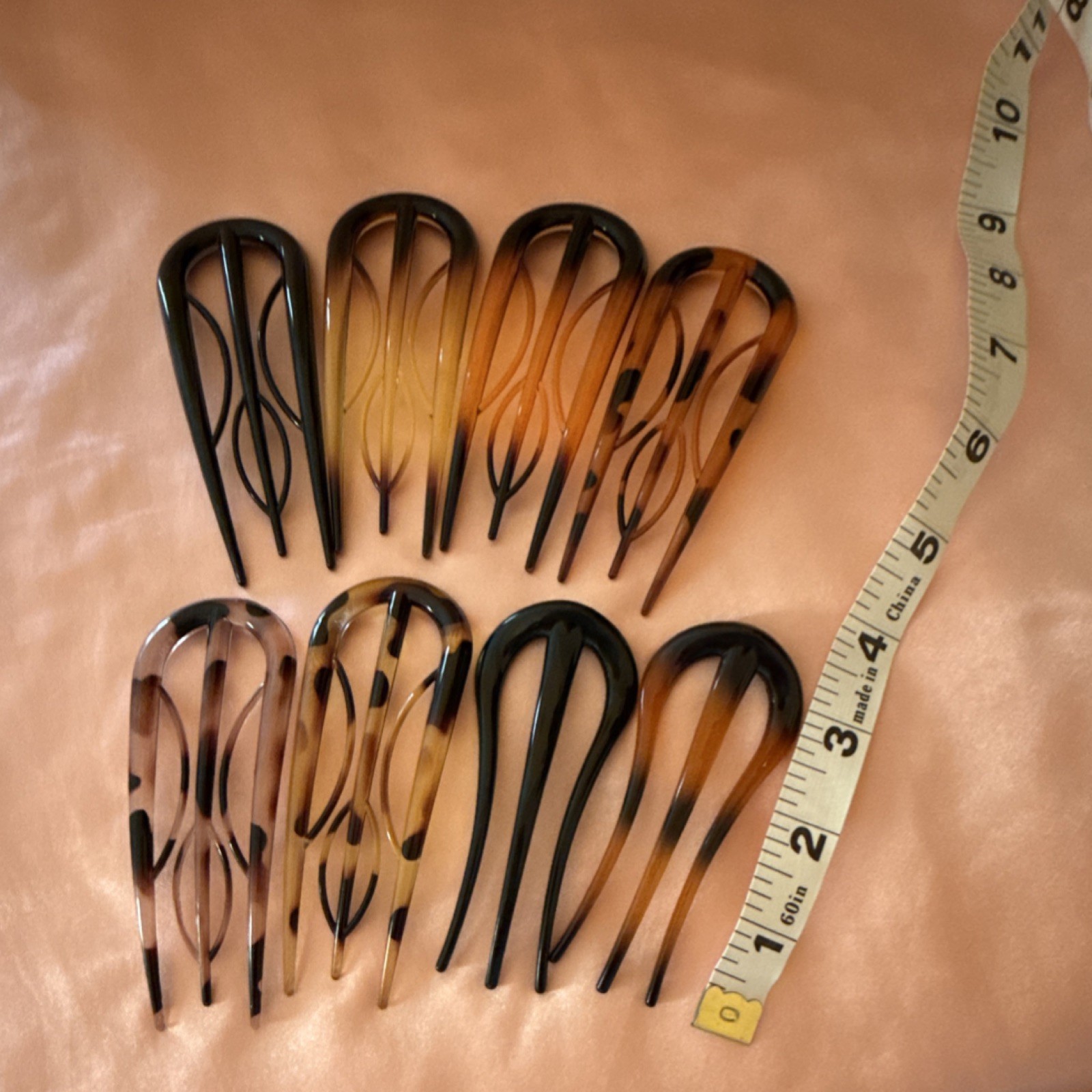 Set of 8 Brown/Black Plastic Oval Tortoise Shell Hair Combs for Women
