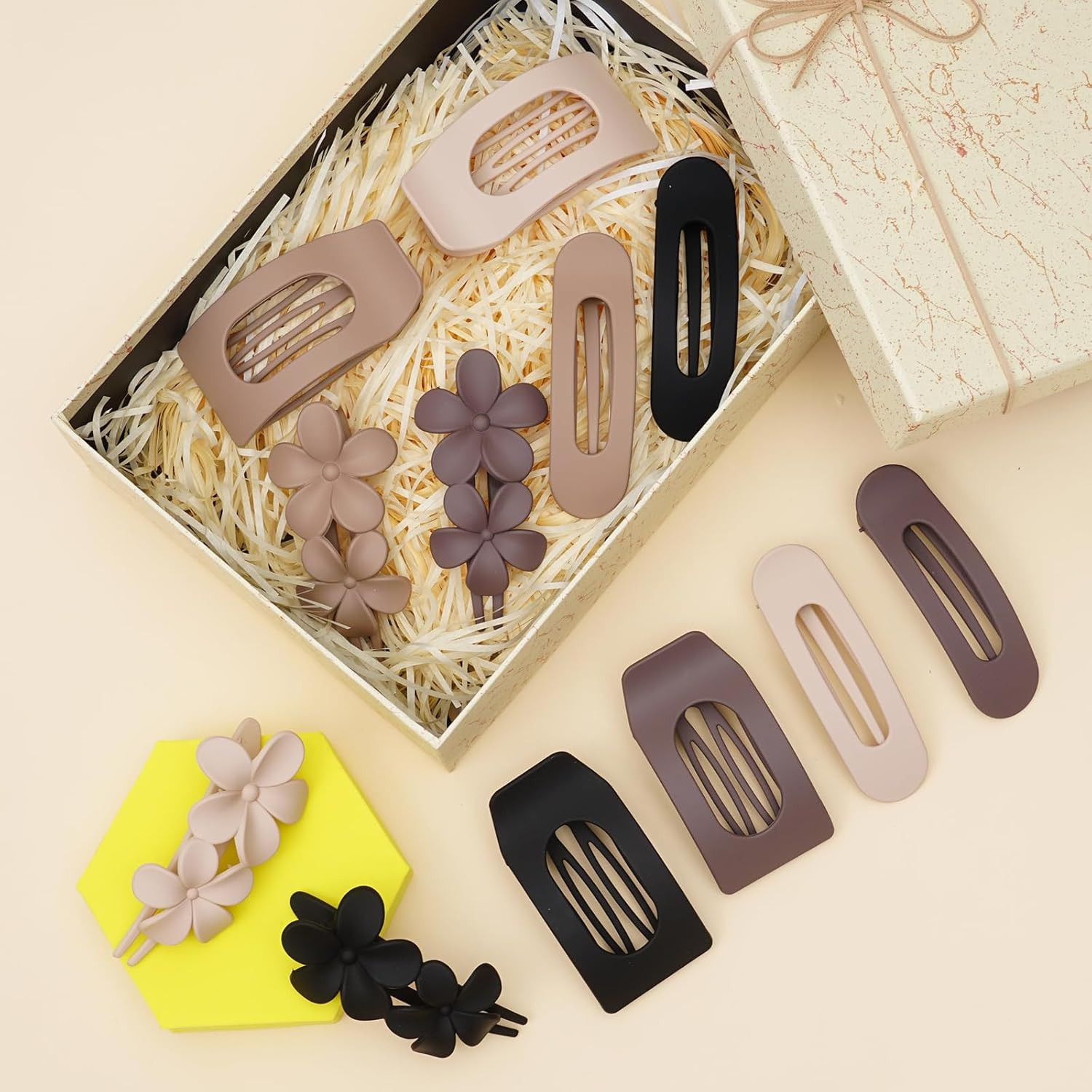 12 Pack Flat Hair Clips for Women – Matte Neutral Square Claw Clips, Flat Barret