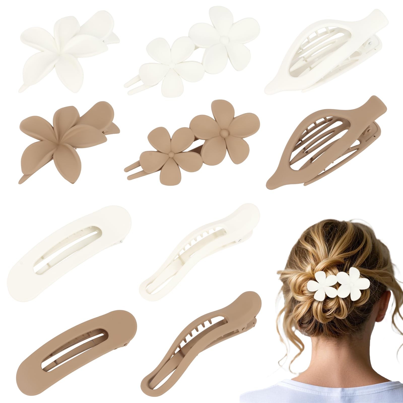 10 PCS Flat Hair Clips Women 5 Styles Non Slip Claw Matte Thin Thick Hair