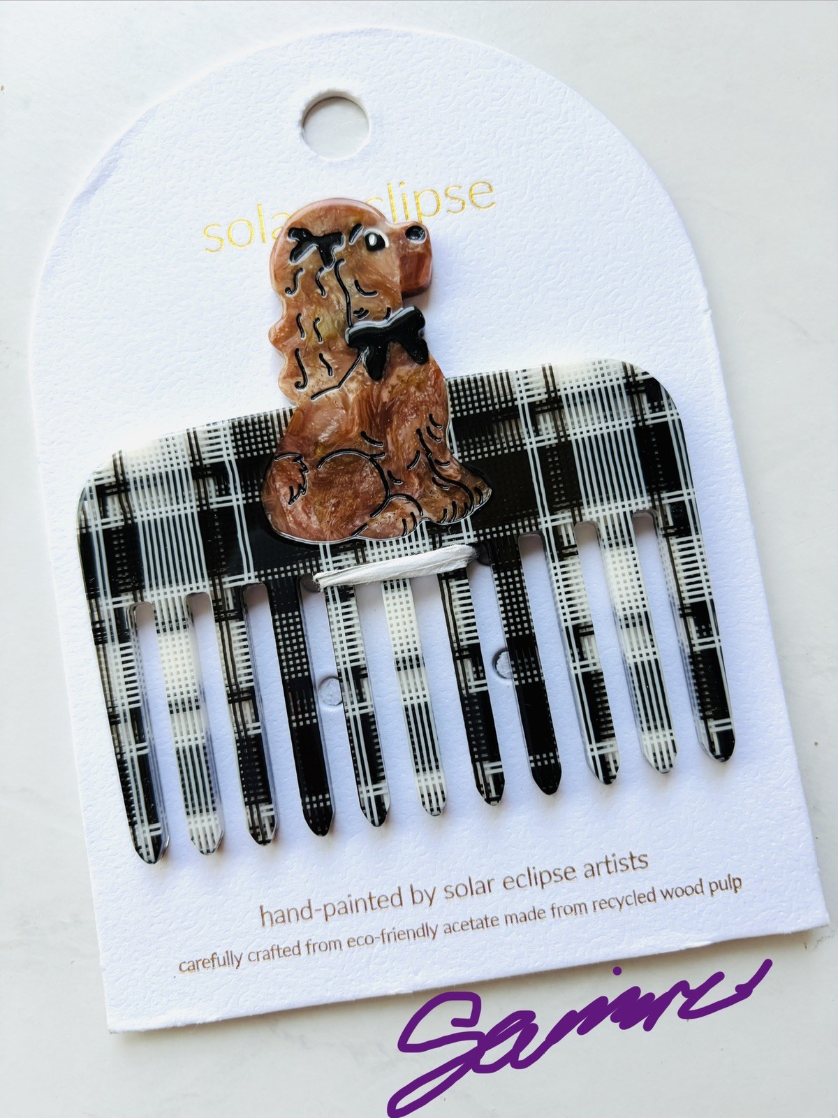 NWT Anthropologie Solar Eclipse Handpainted Pocket Comb Bow Puppy