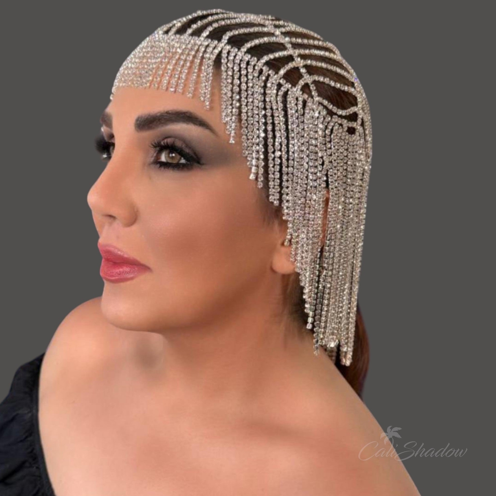 Crystal Tassel Hair Chain Head for Women Backside Forehead Flapper Cap Headband