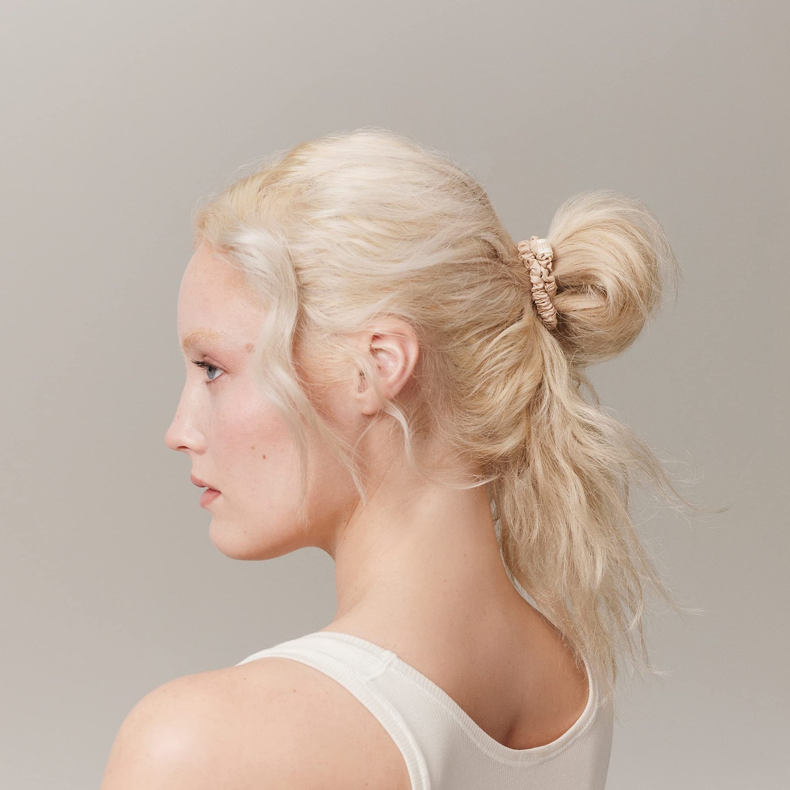 Silk Hair Ties — Skinny Silk Blonde Scrunchies, No Damage, No Crease, Anti-Br…