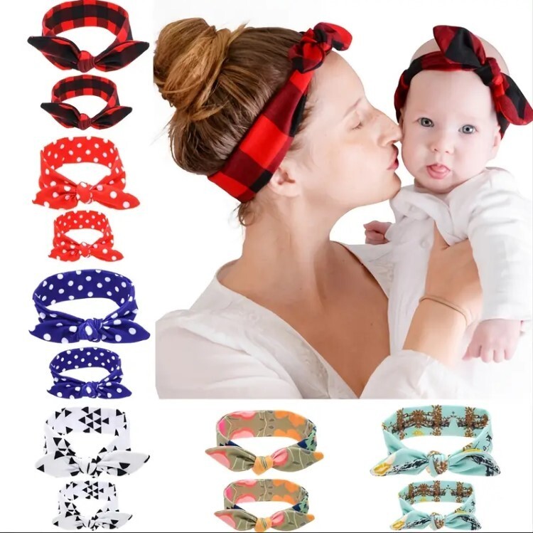 2 pcs woman & Child hair band Classic Lattice Rabbit Ear Hair Band,