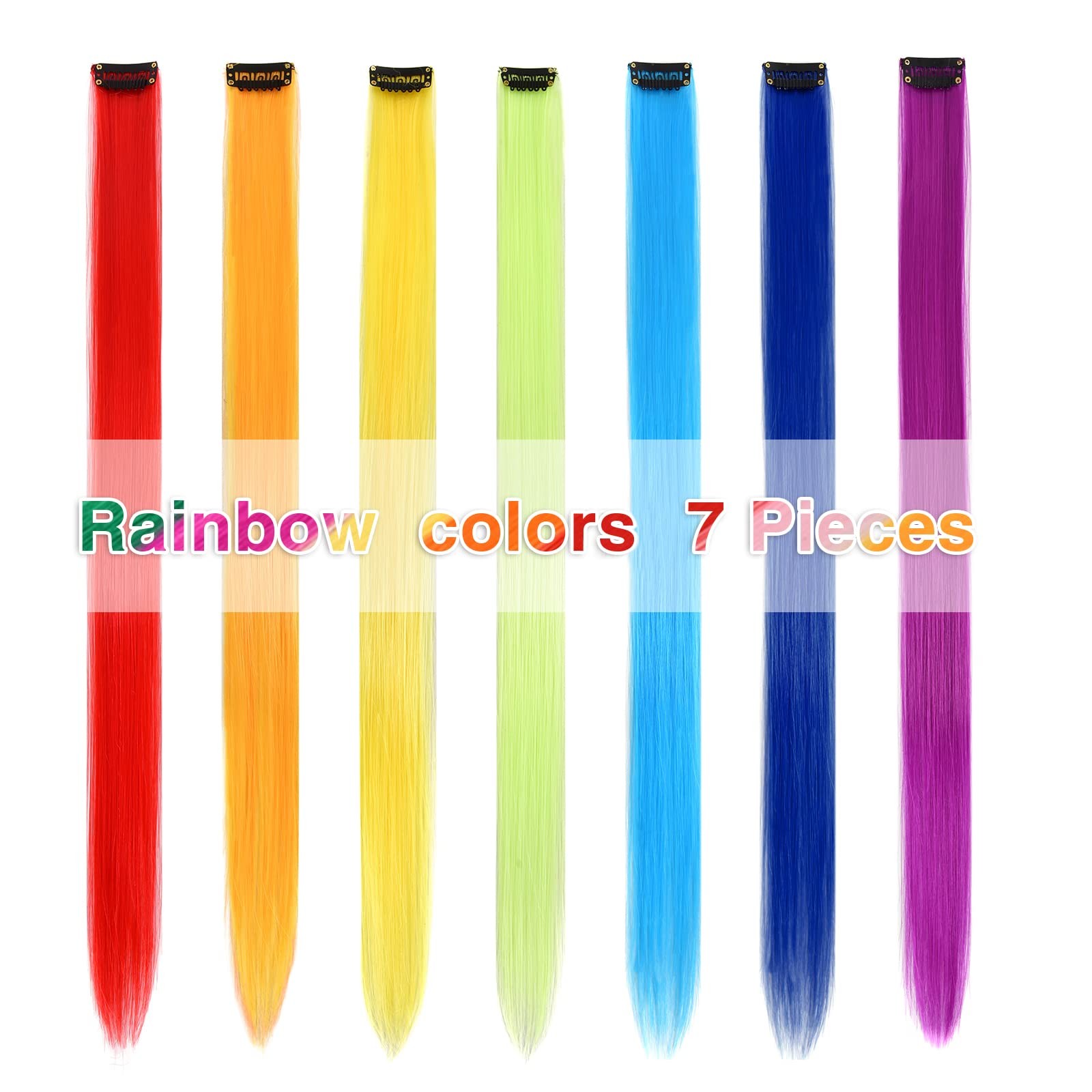Colored Hair Extensions Colorful Party Highlights Clip Synthetic Hair For Women