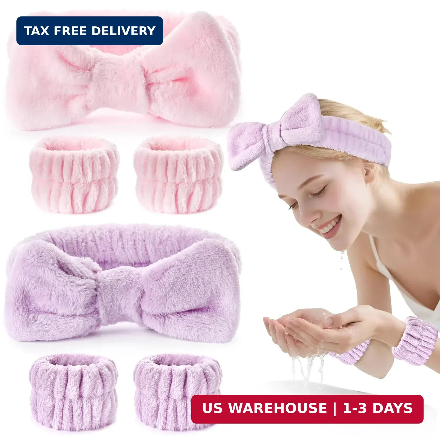 6Pack Headband and Wristband Set for Washing Face, Spa Skincare Makeup Headband,