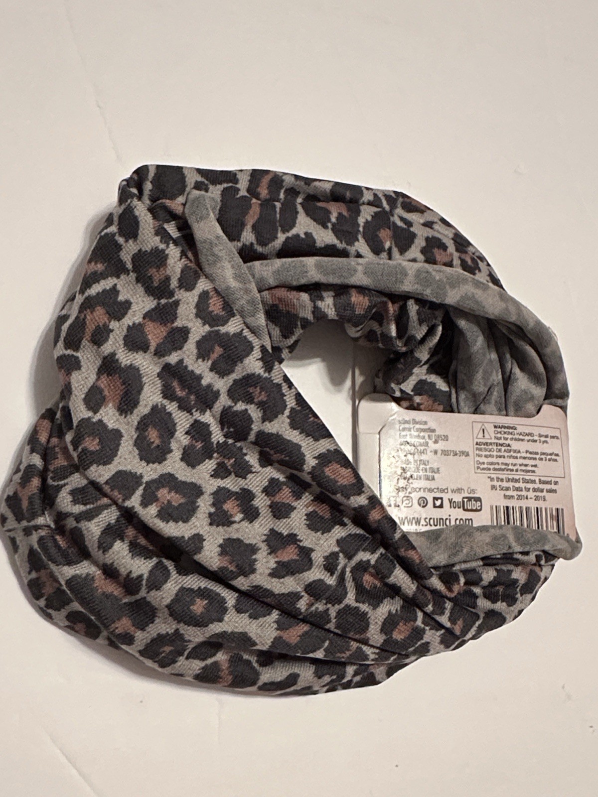 SCUNCI One Piece Gray & Brown Leopard Print Headwrap Seamless Comfort Luxe Feel