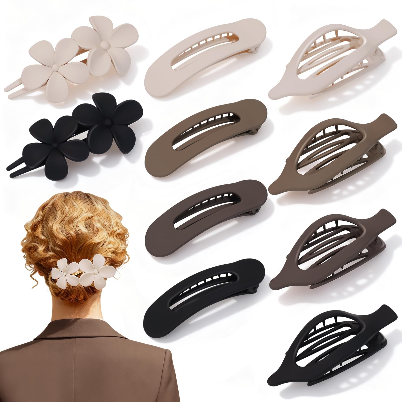 10 Pcs Flat Hair Clips for Women, 3 Styles Matte No Bump Claw Clips for Drivi…