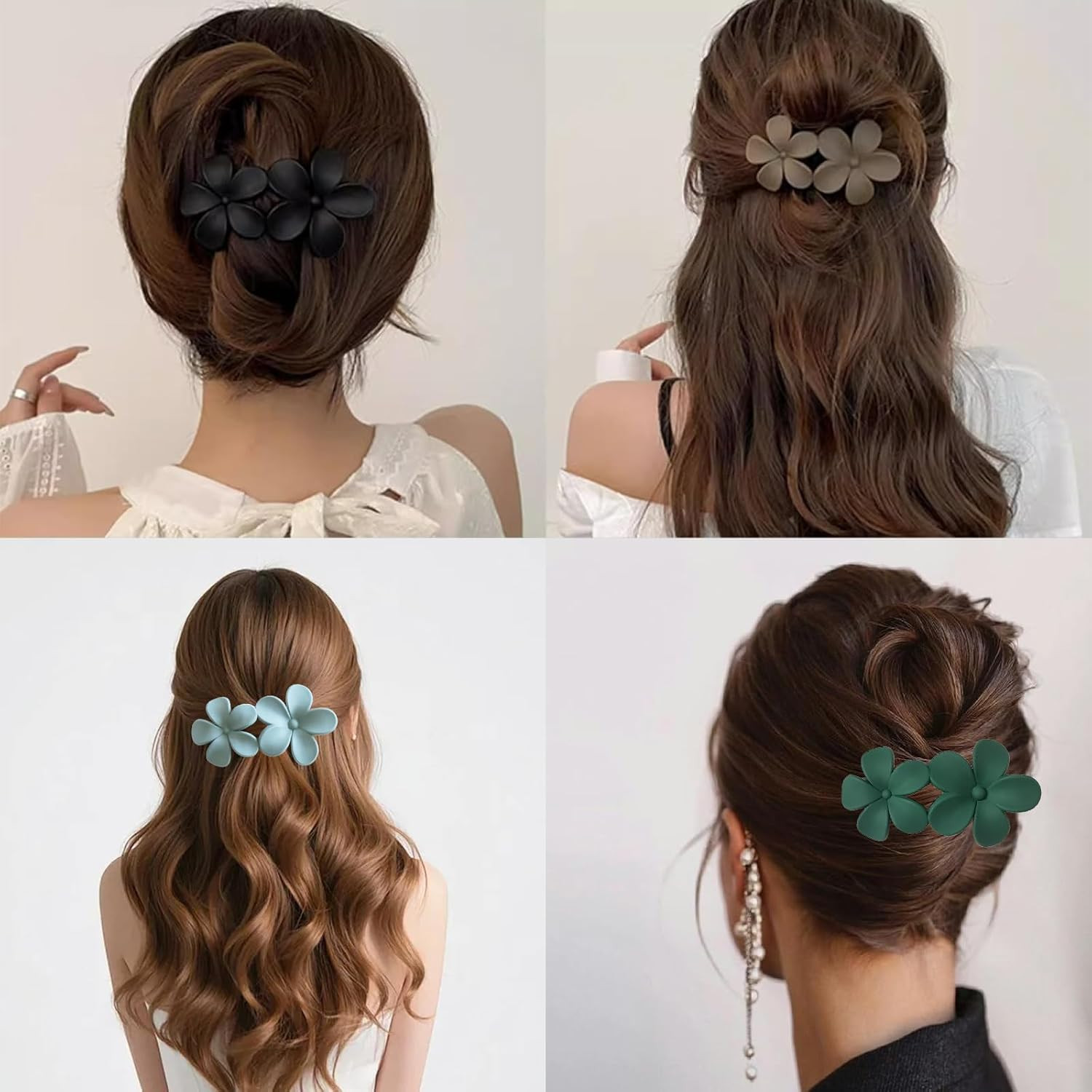 8Pcs Flower Flat Hair Clips, Stylish Lay Flat Claw Clips for Women Girls, Non-Sl