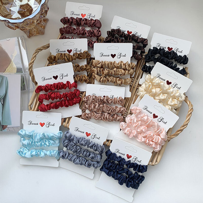 3pcs/Set Satin Silk Scrunchies Hair Bands Scrunchy Ropes Ties Ponytail Holder
