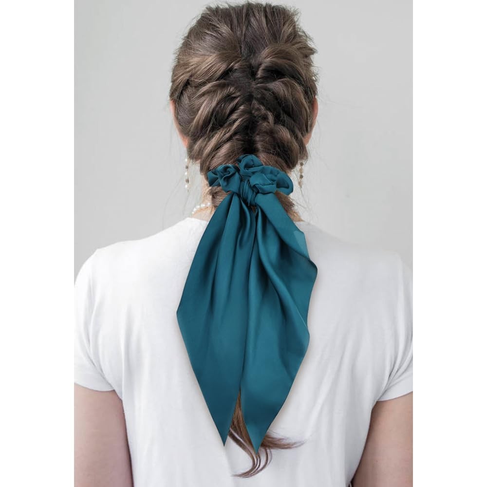 12 Pcs Satin Chiffon Hair Ties with Long Ribbon Bow Tail – Scrunchies for Women