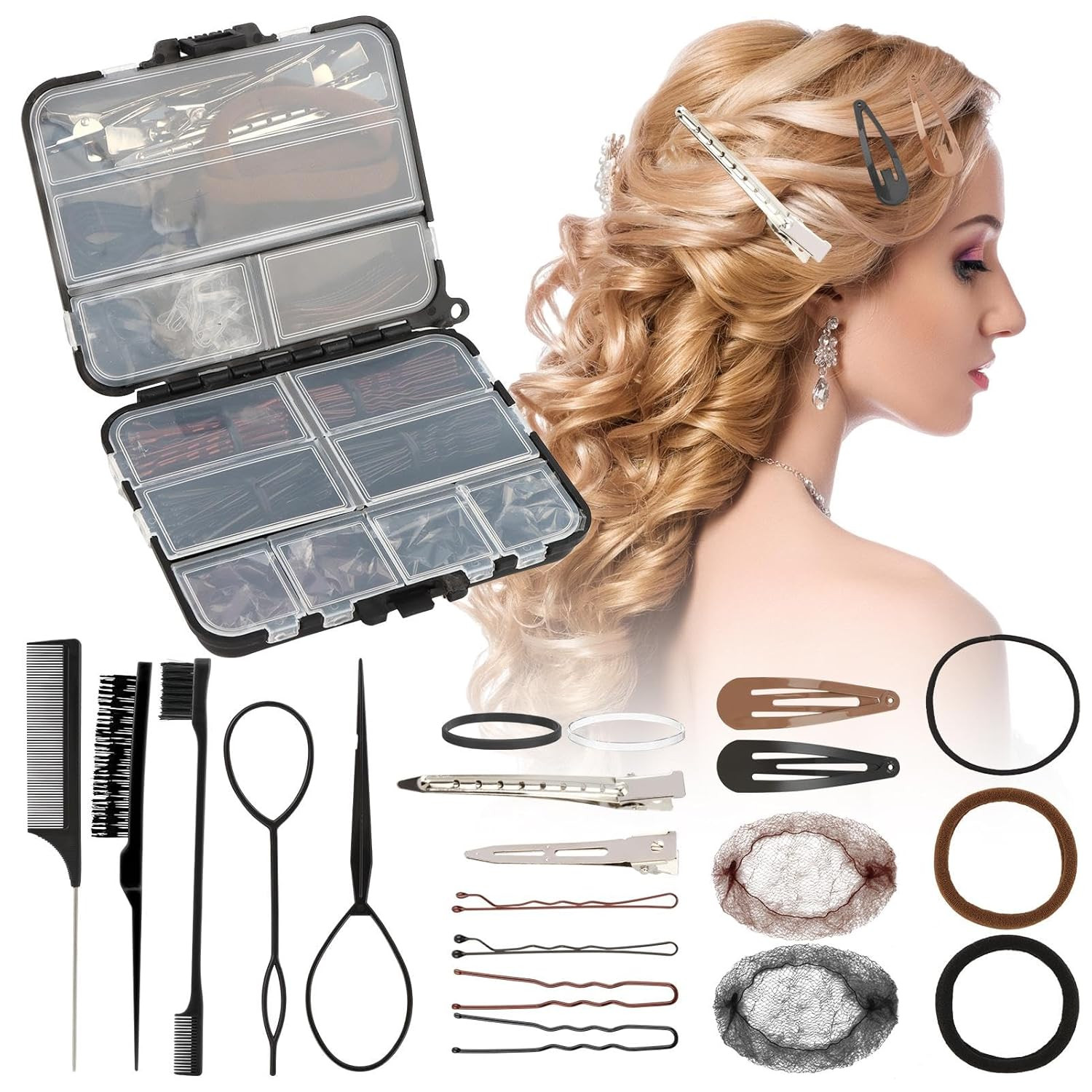 163Psc Hair Accessories Kit, Bobby Pins Pins Hair Net Hairs Clips and Hairs Ties