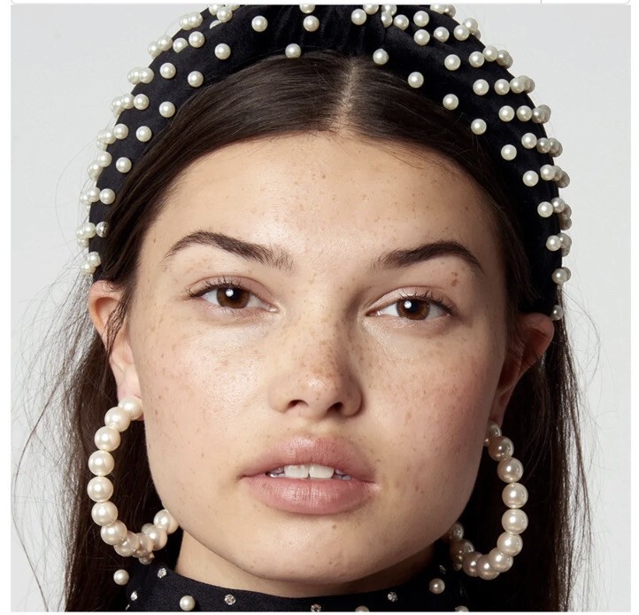 $160 LELE SADOUGHI Pearl Embellished Knotted Headband – Jet Black – LS031JT