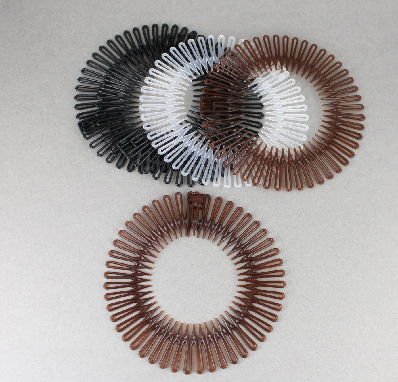Black Brown Clear headband Set 5 Flex spider hair comb teeth zigzag stretch