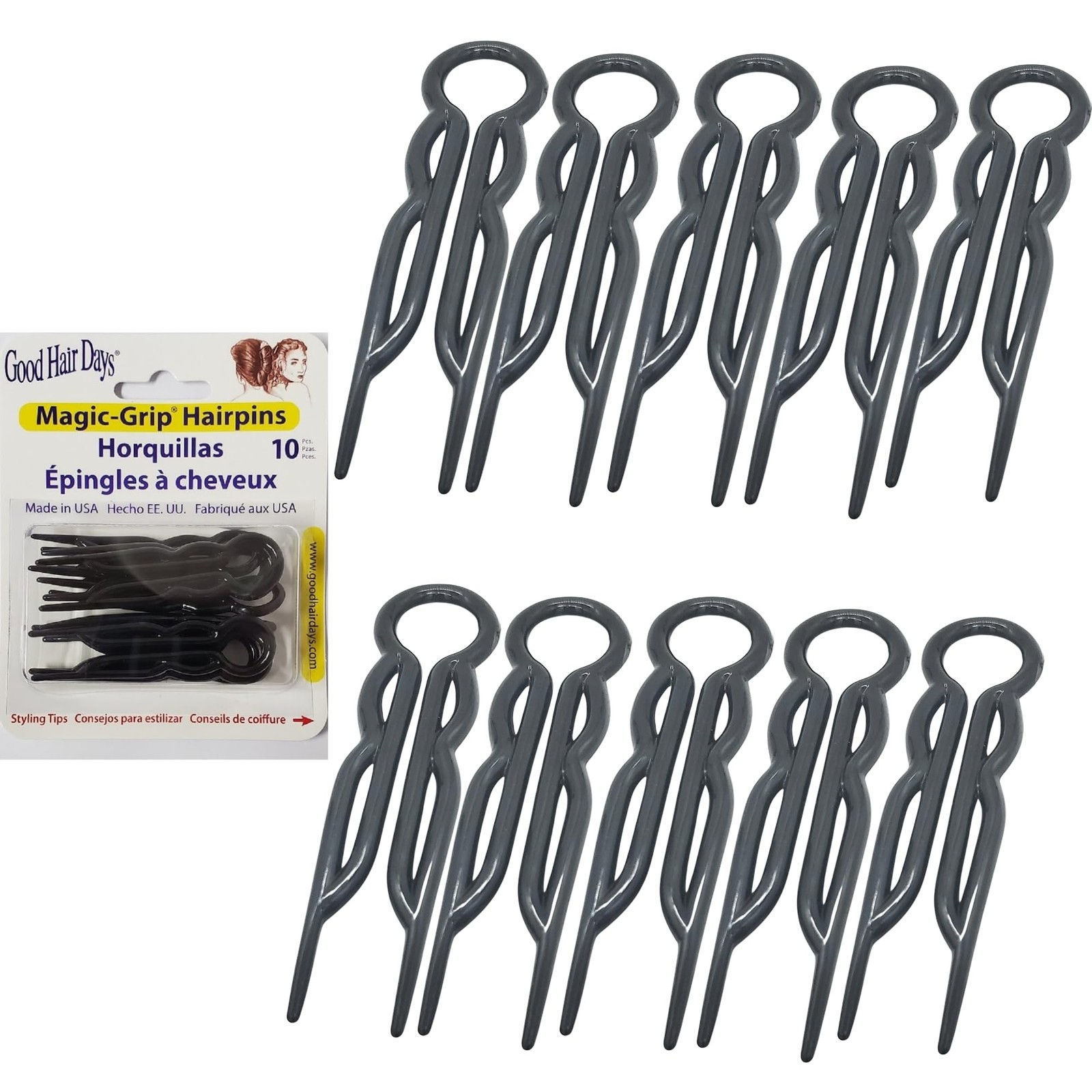 Good Hair Days Hair Pins – 2 1/2″ Plastic, U-shaped Magic Grip Hairpins, Strong