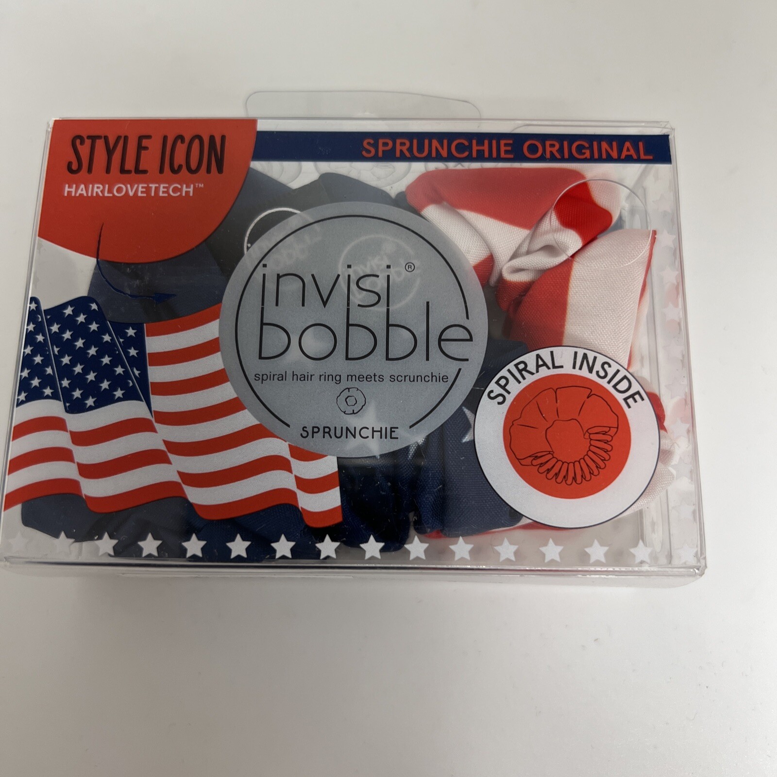 Style Icon – Sprunchie Original – Invisibobble – RED-WHITE-BLUE= 2 Total