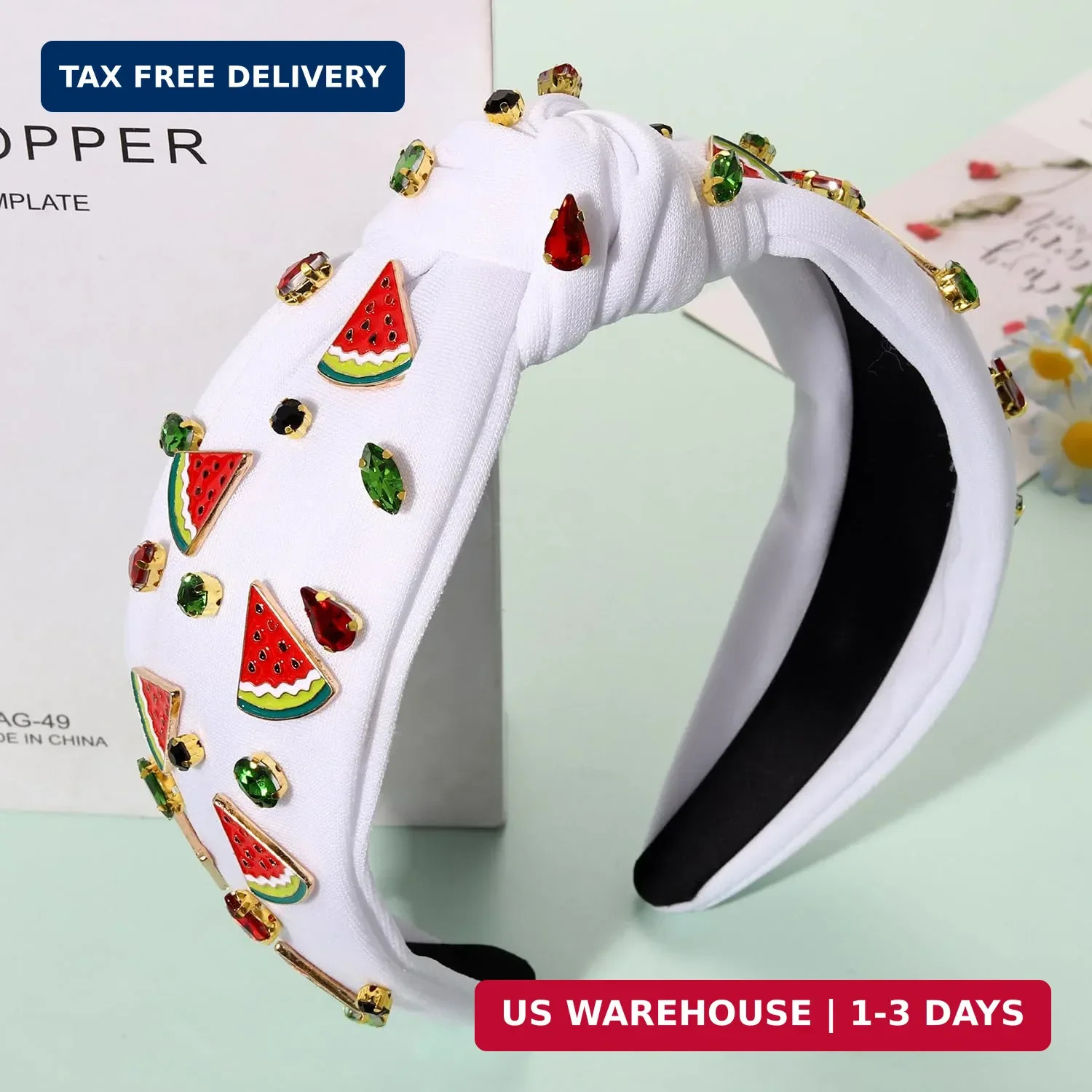 Watermelon Headbands Summer Headband for Women Tropical Fruit Headbands Rhinesto