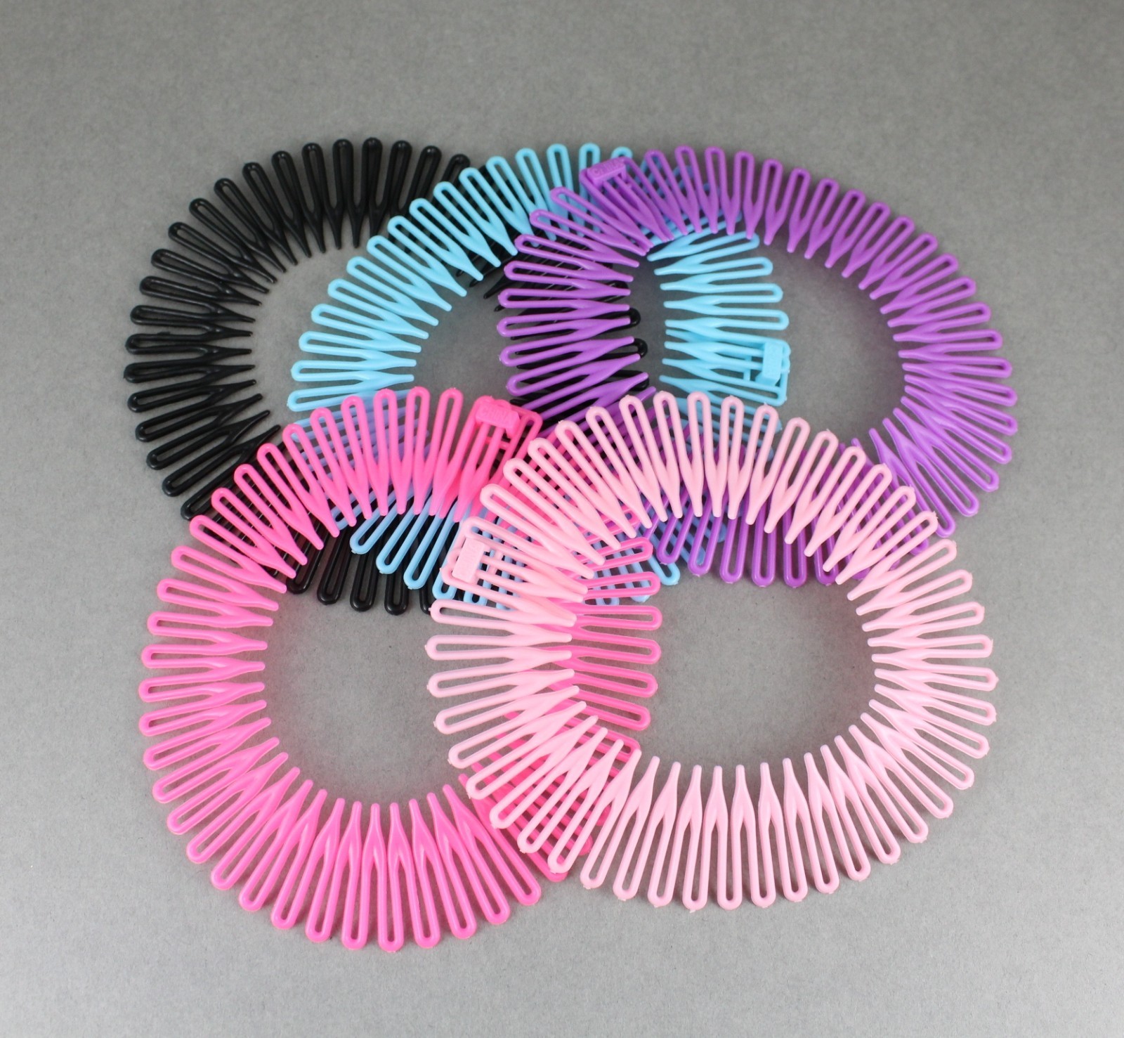 Fuchsia Pink Purple Bk headband Set 5 Flex spider hair comb teeth zigzag stretch