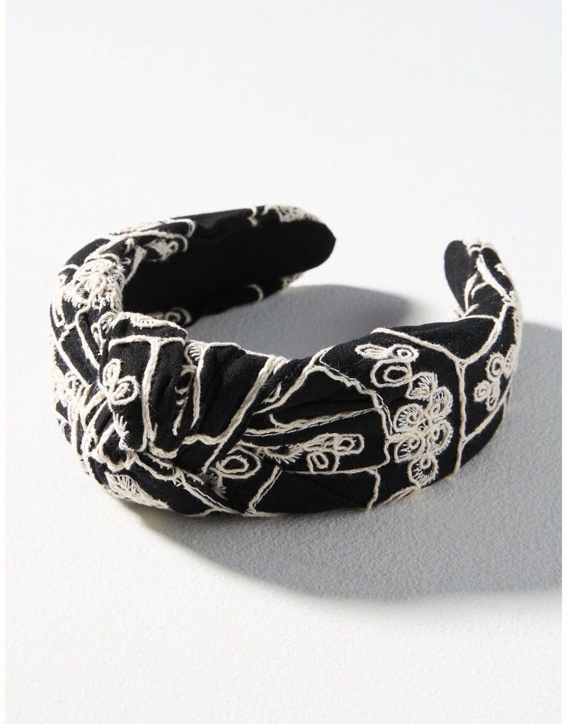 Anthropologie Everly Embroidered Knot Headband in Black NWOT
