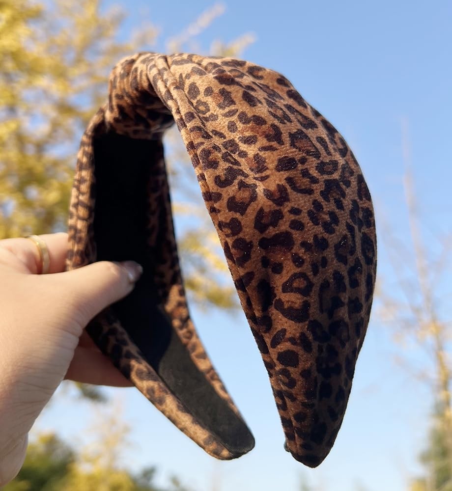Brown Leopard Printed Wide Velvet Top Knotted Headband Hair Accessories Band