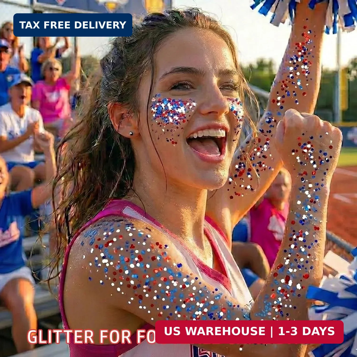 Red White Blue Hair Glitter Stick,4th of July Patriotic America Flag Star Face B