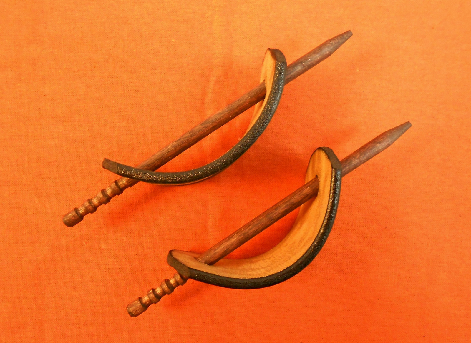 2 Leather Hair Barrettes w Sticks, Ponytail, Farm Tractor Corn, Handcrafted #249