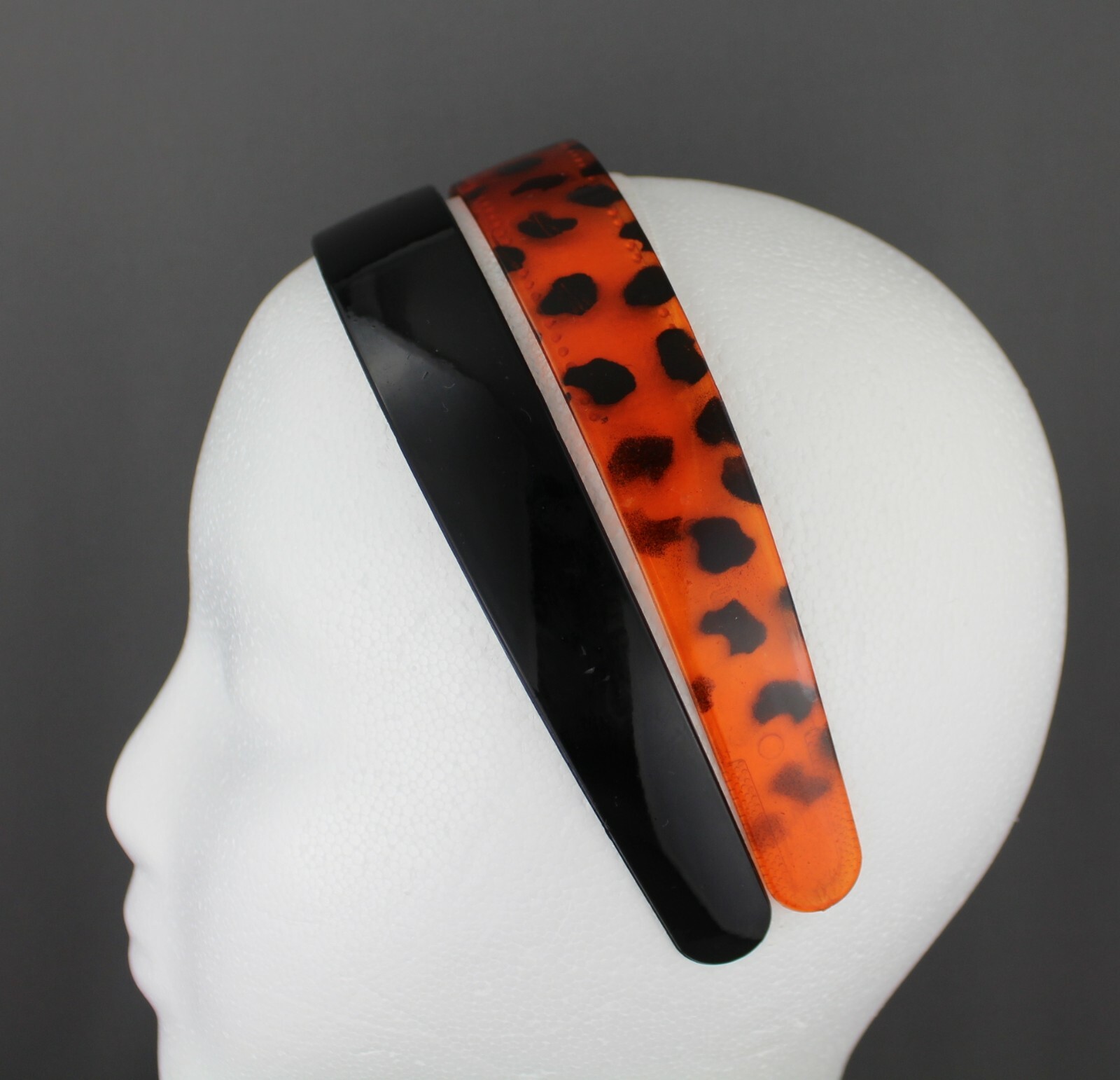 Brown Black set 2 plastic 1″ wide headband hair band grip teeth brown tortoise