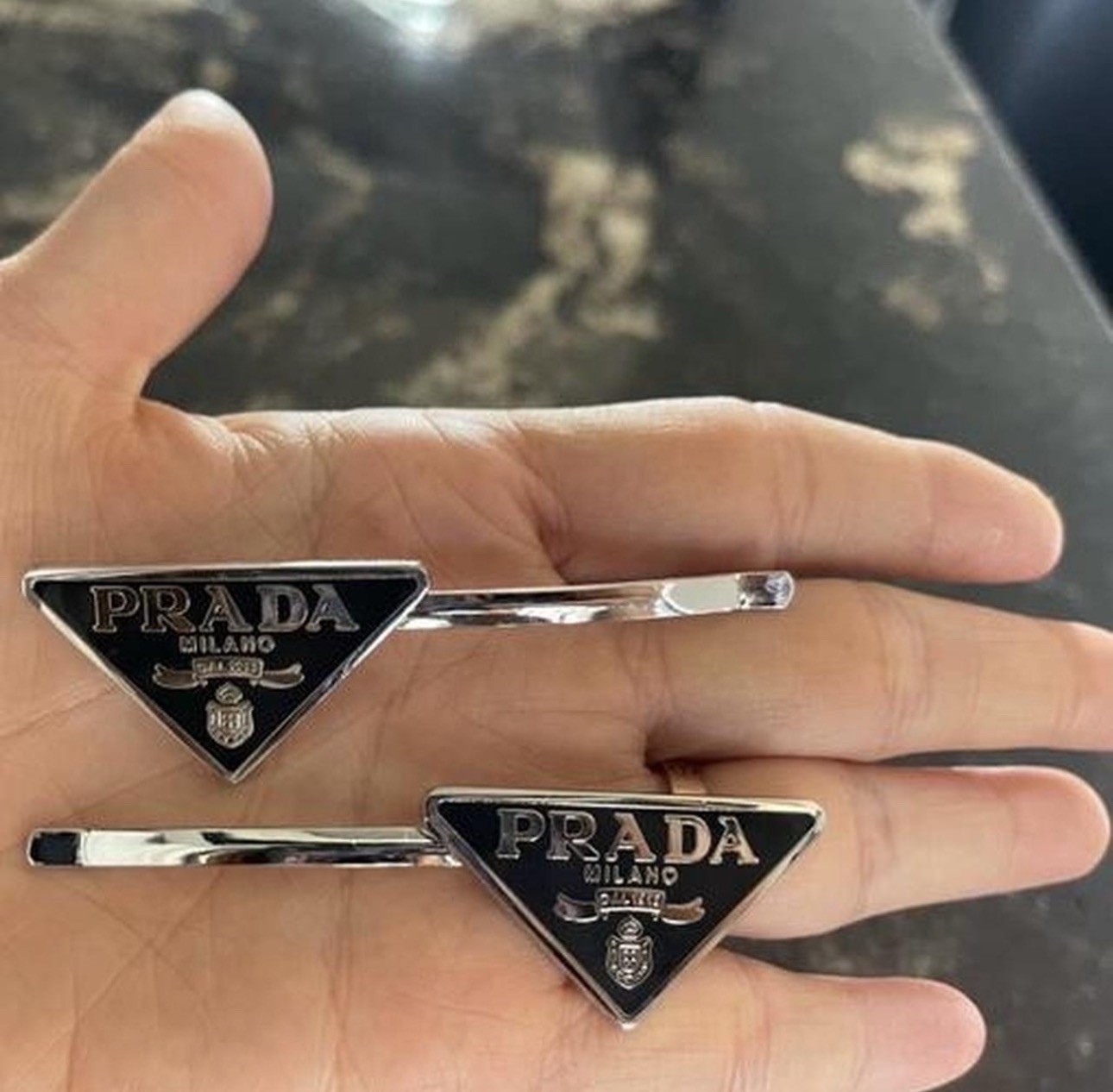 PRADA Metal Hairpin clip set Metal Black Silver Women’s 2pcz