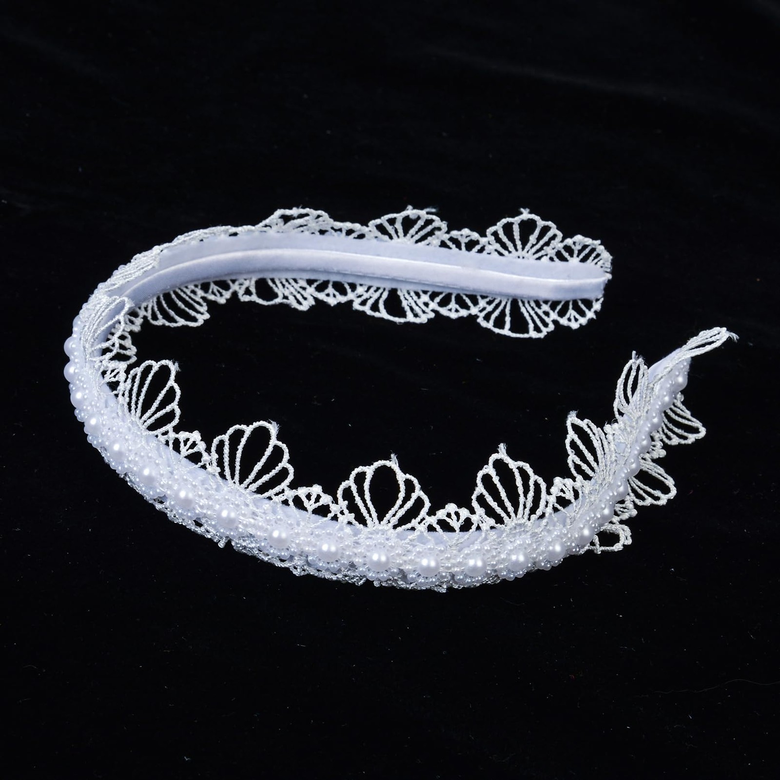 White Lace Pearl Floral Headband, First Communion Hair Accessory, Wedding Flo…