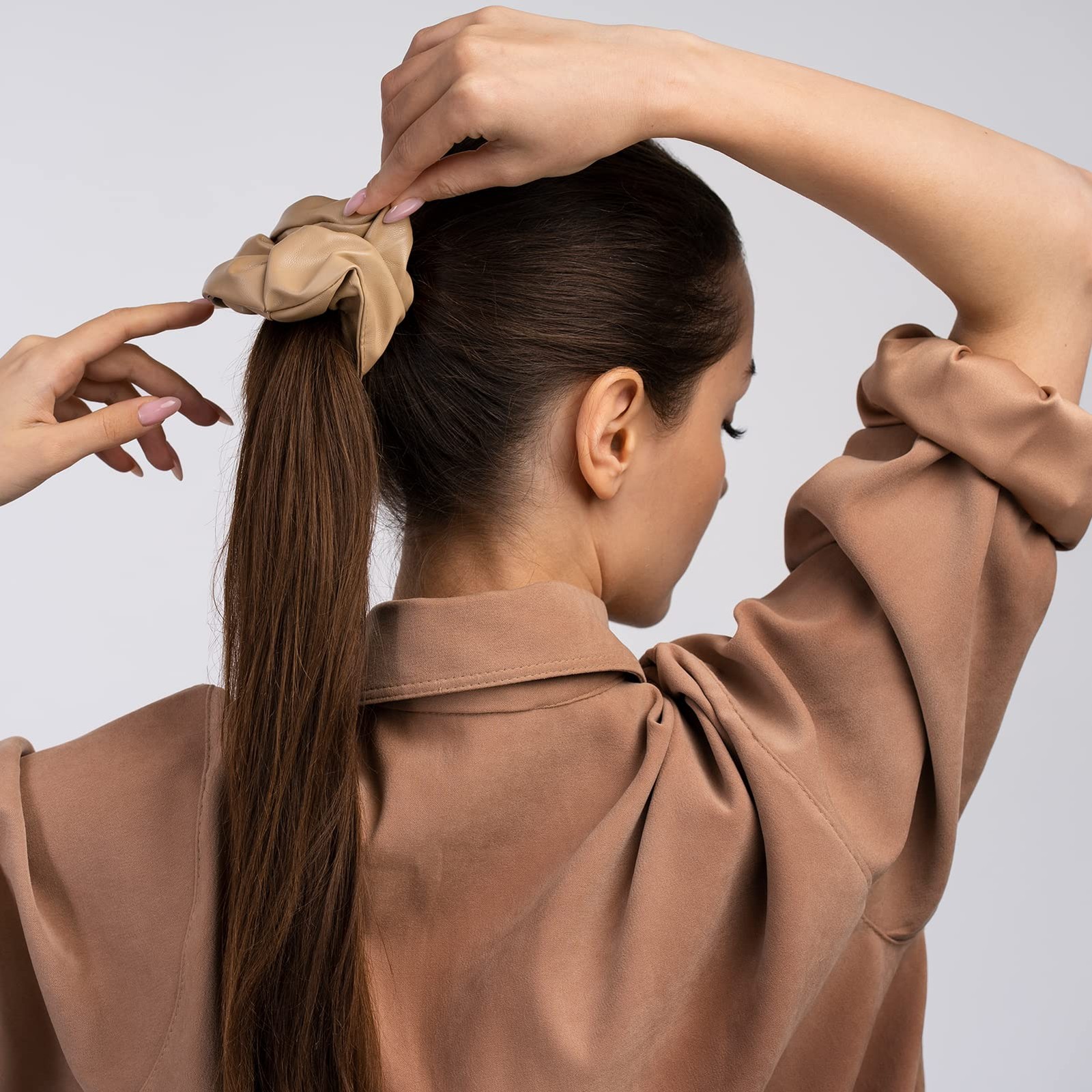 Matte Scrunchies Hair Velvet Thick Soft Fuzzy Bands Brown Ponytail 6 PCS