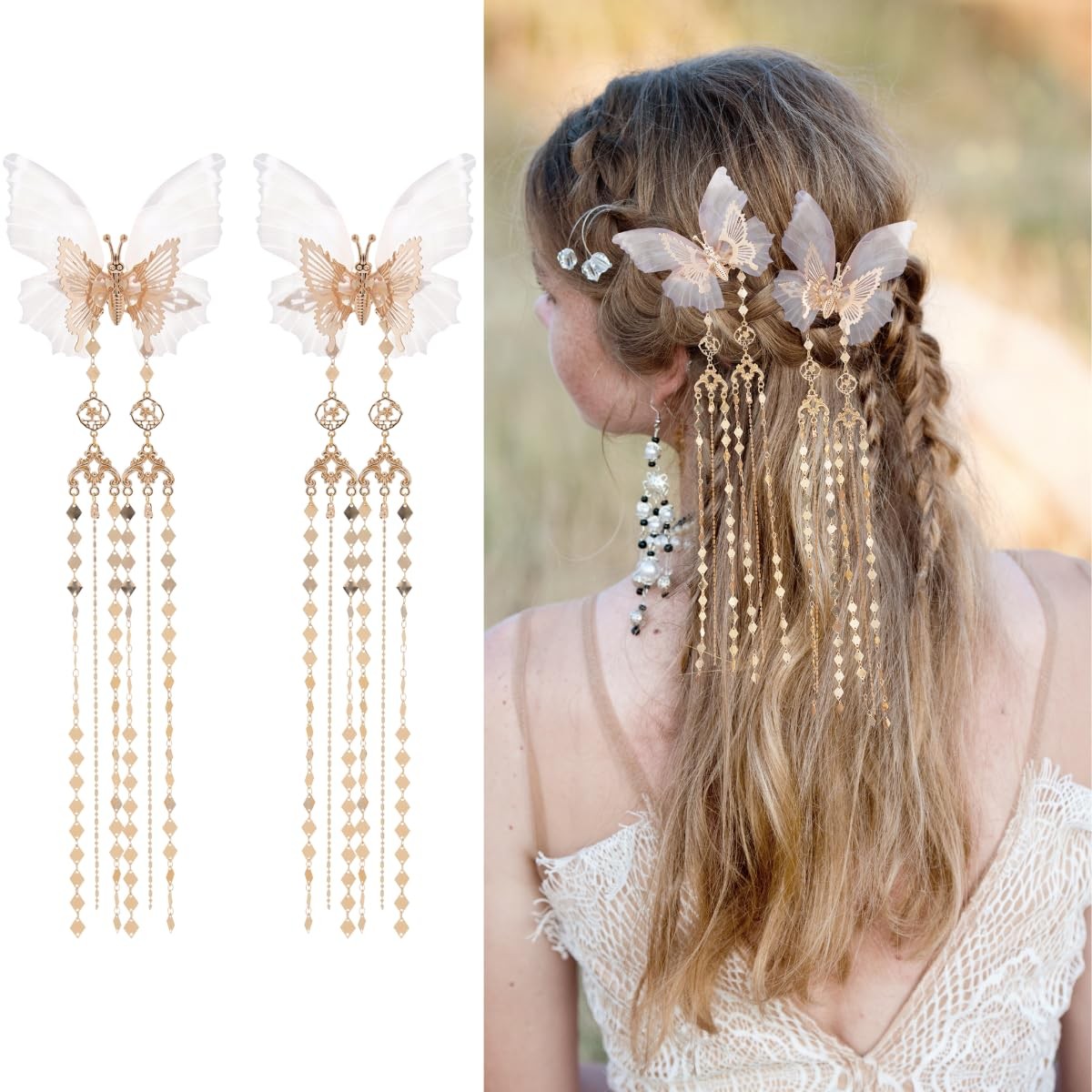 FRESHME Renaissance Butterfly Hair Clips – 2 Pcs 1 Count (Pack of 1), Gold