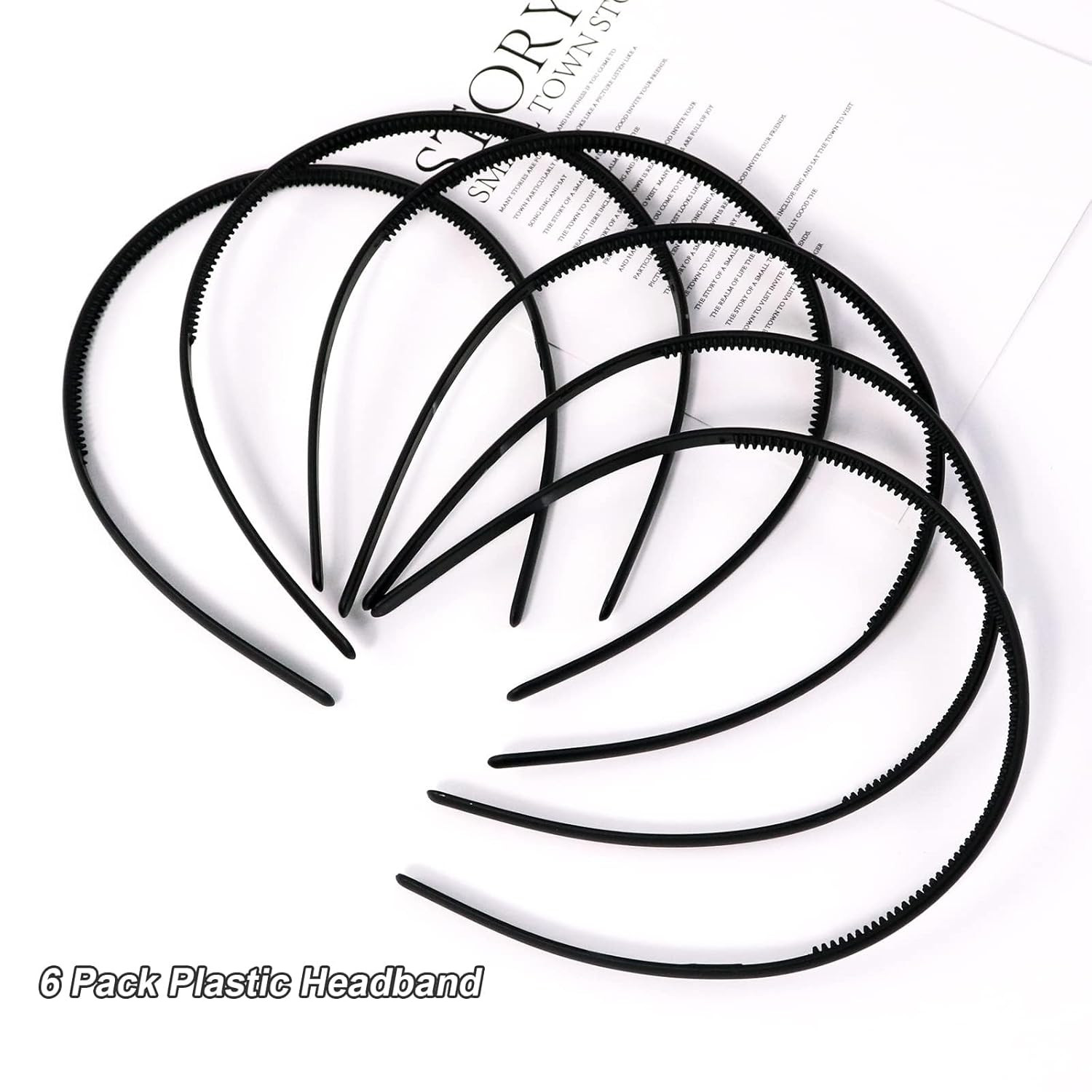 6 Pack Plastic Headband, 8Mm Teeth Comb Headband, Black Non-Slip Hair Hoop, Unis