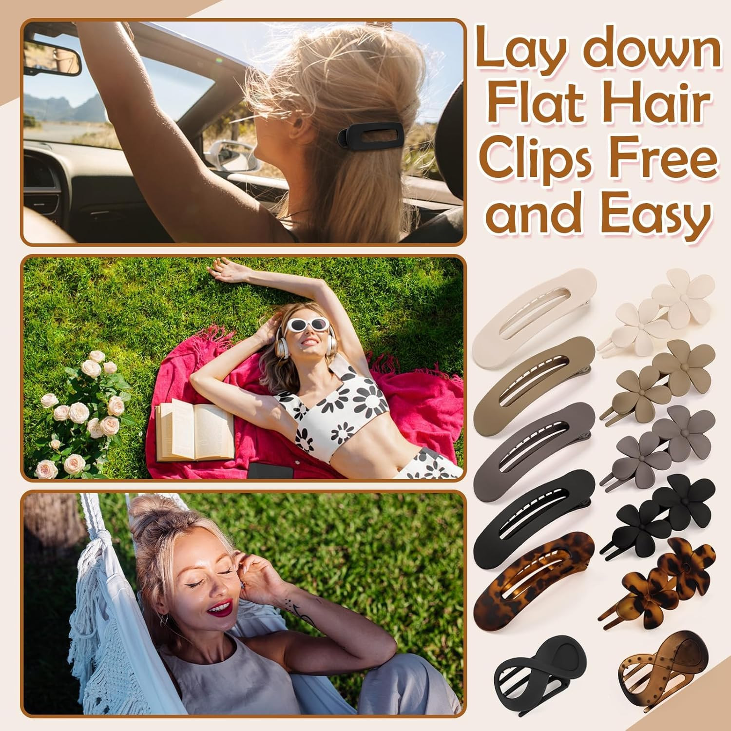 12 Pcs Flat Hair Clips for Women, Lay Flat Claw Clips French Concord Hair Clips,