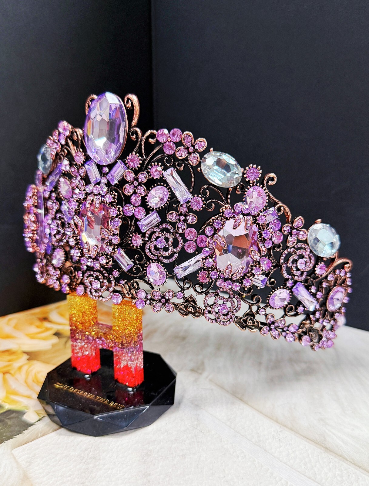 Vintage Handmade Crown, Lavender Crystal Crown, Victorian Tiara, Copper Crown