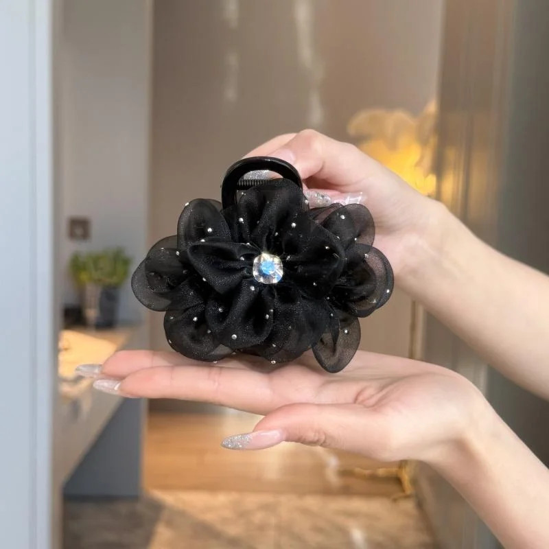 1/2/3Pcs Elegant Mesh Flower Rhinestone Hair Clip for Woman Korean Style Shark C