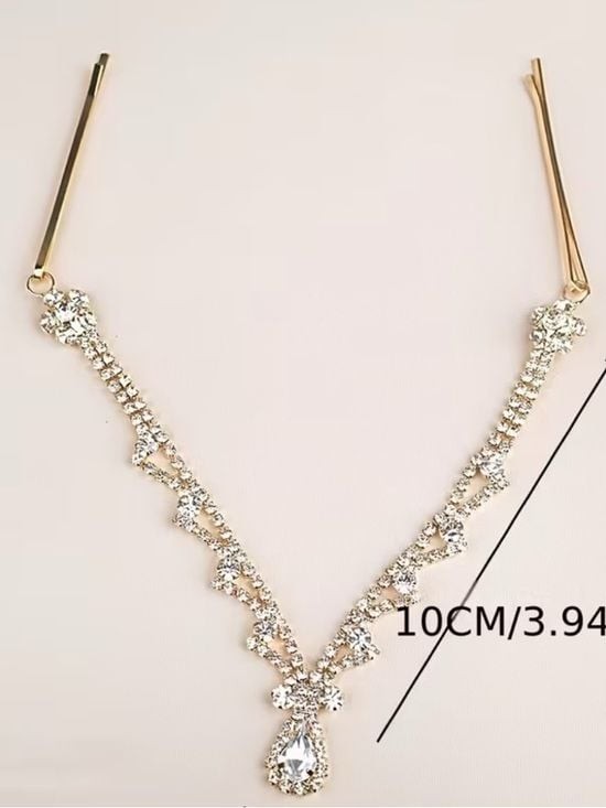 Rhinestone Teardrop Forehead Chain Headpiece – Silver