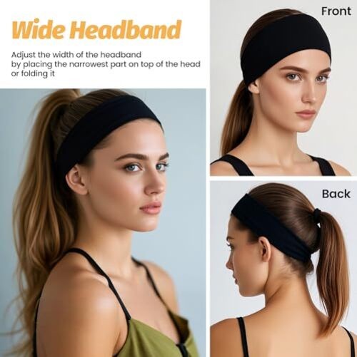 Headbands for Women – 6 Pack Wide Elastic Hair Grey/Navy/Brown/White/Pink/Black