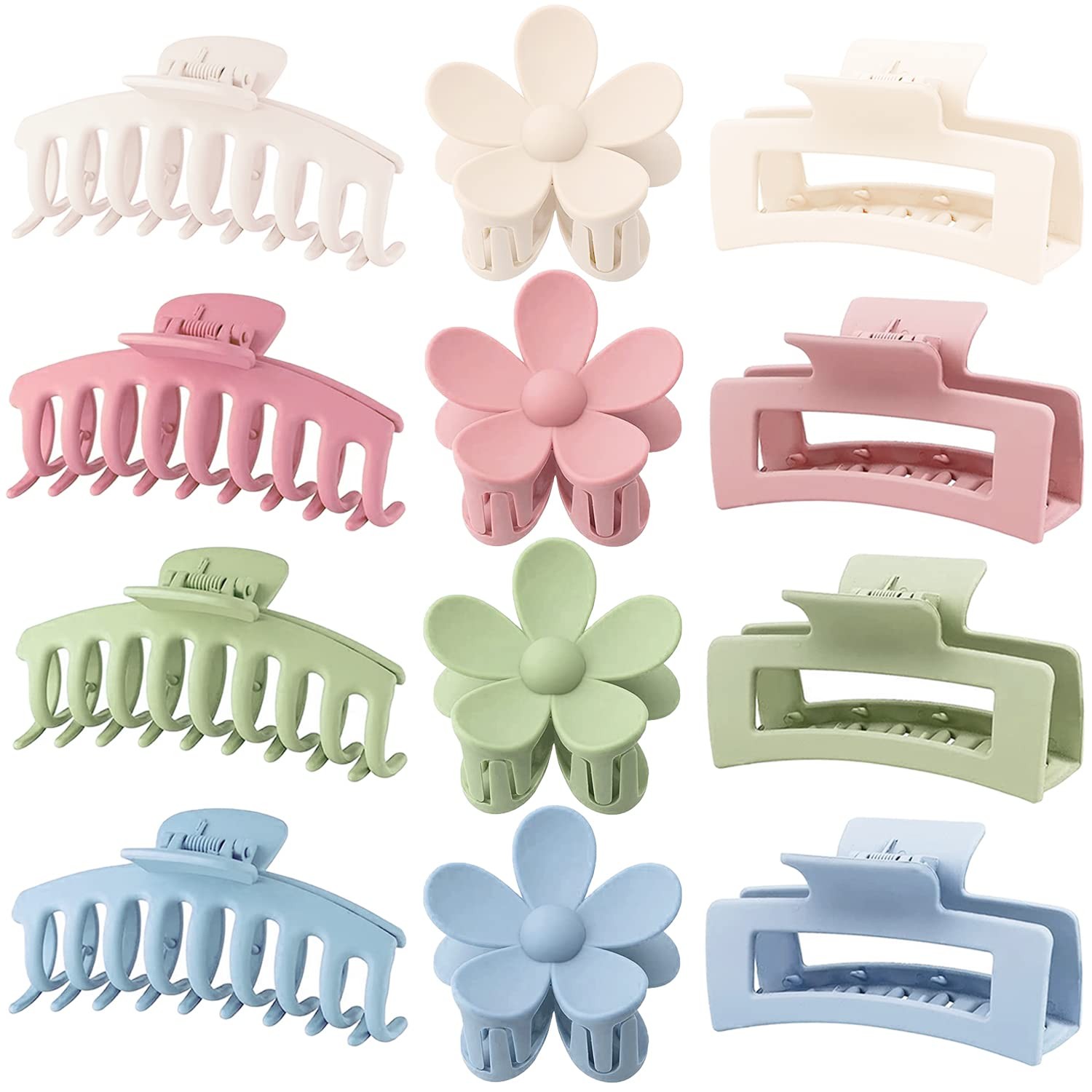 Large Hair Claw Clips 12 Pack, 12 Count (Pack of 1), Blue, Pink, Khaki, Green