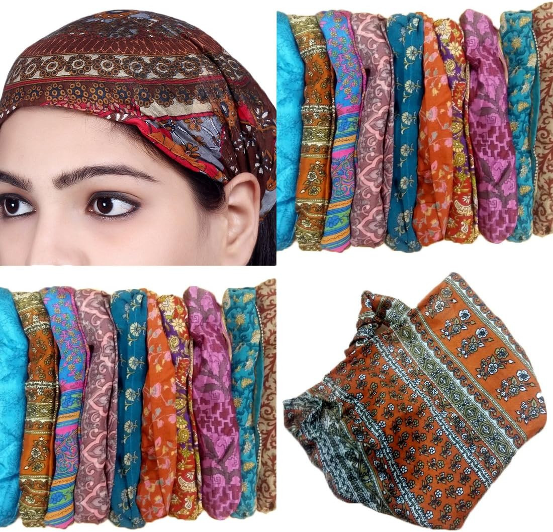 Pack of 10 Pieces Womens Mens Headband Wide Hair Bands Bandana Colorful Boho Hea