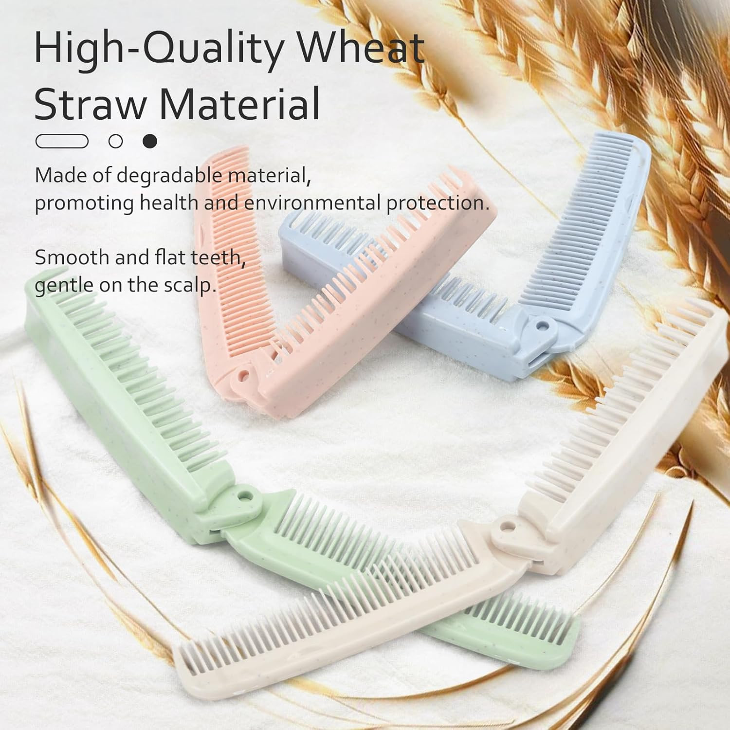 4 PCS Wheat Straw Foldable Hair & Makeup Comb: Portable, Eco-Friendly, For Men &