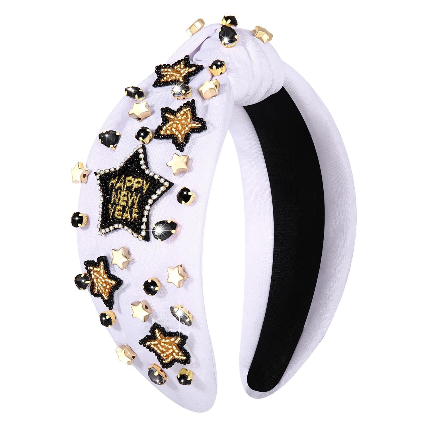 Happy New Year Headband Women Eve Accessories Gold Beaded Rhinestone