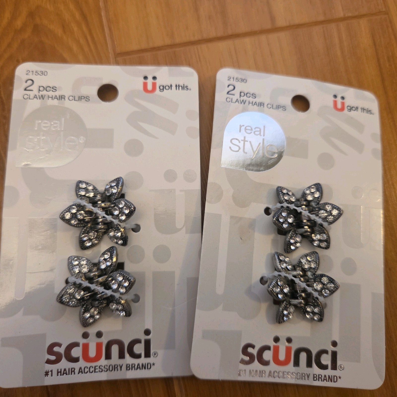 NEW Scrunch 2 Pcs Claw Hair Clips – Set Of 2 Black, Silver, Rhinestone