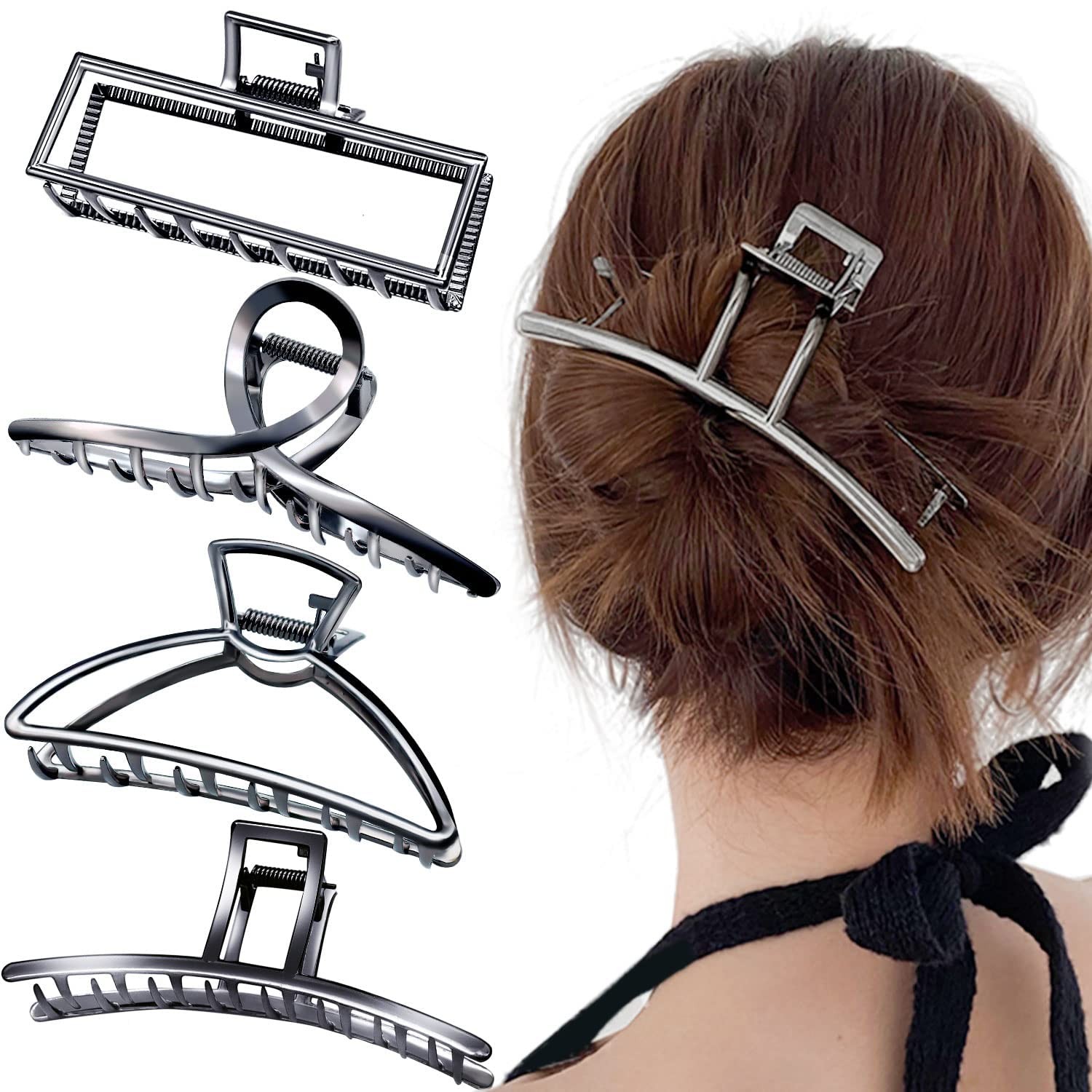 AIBEE Large Metal Hair Claw Clips, 2023 Stylish 1 Count (Pack of 4), Metallic