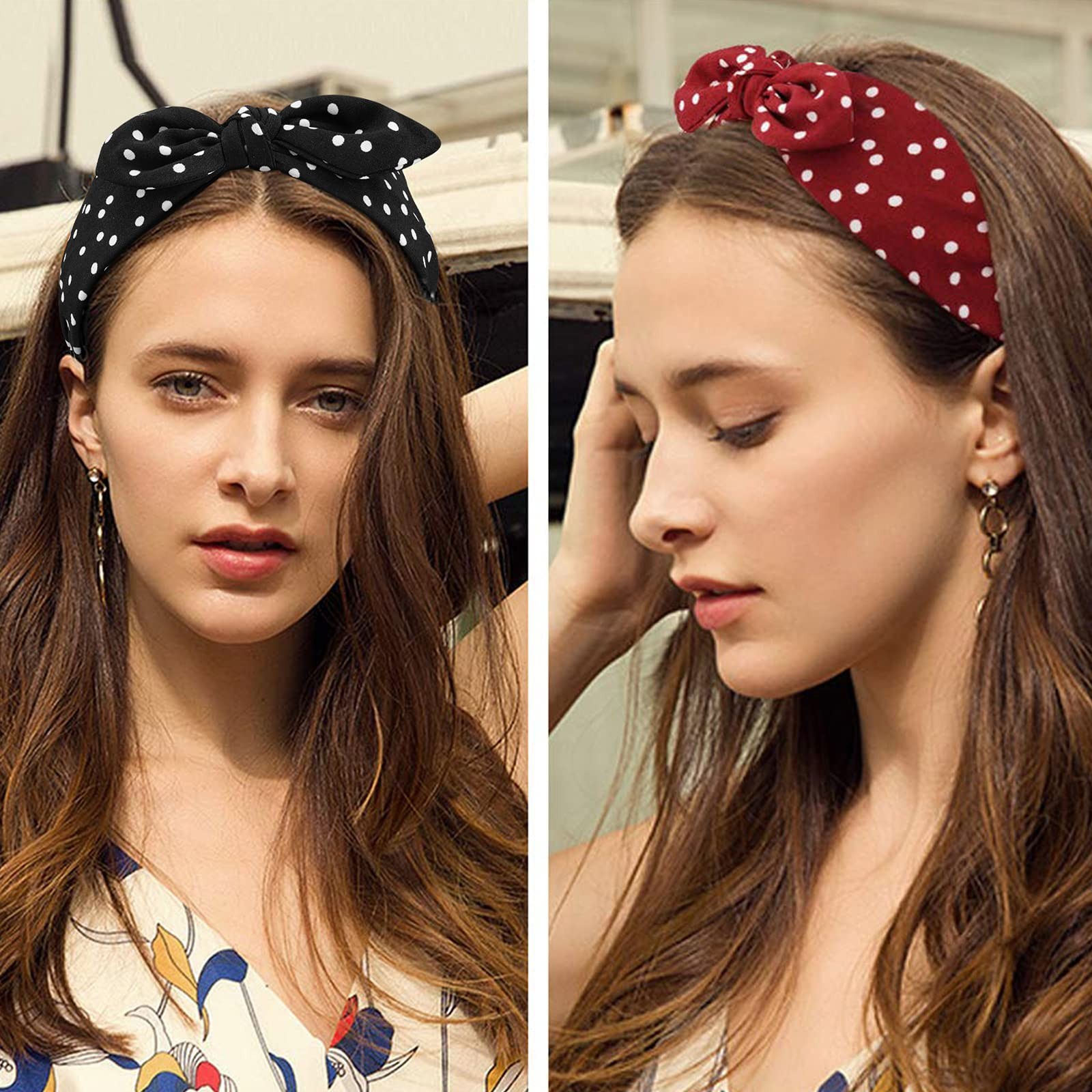1 PC Knotted Bow Headbands For Women Turban Wide Polka Dot Rabbit Ears