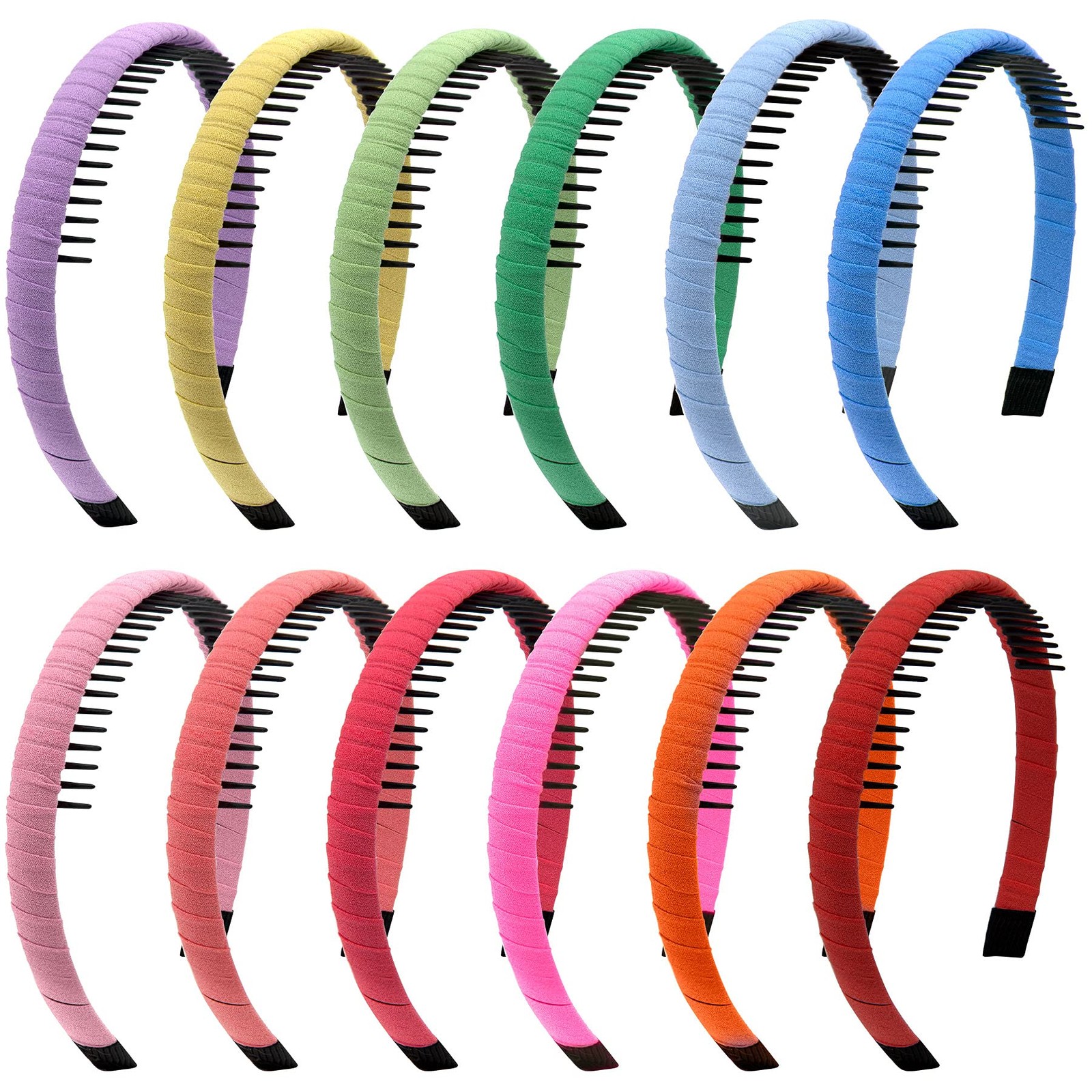 12 PCS Candy Color Girls Headbands with Teeth Comb Nonslip Hair Accessories