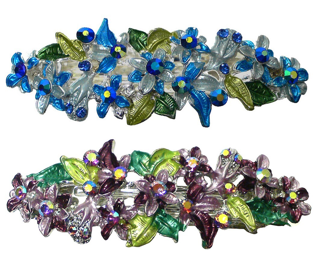 Set of 2 JCGY Large Flower Barrette Sparkly Crystals Vibrant Colors YY86800-1-2