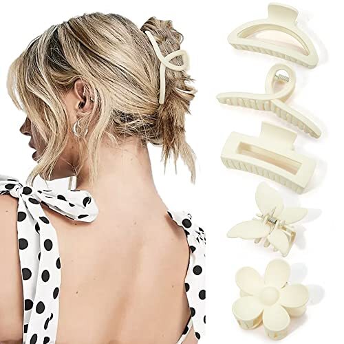 5 Pack Hair Clips Cute Claw Clips for Thick Hair 5 Count (Pack of 1) White