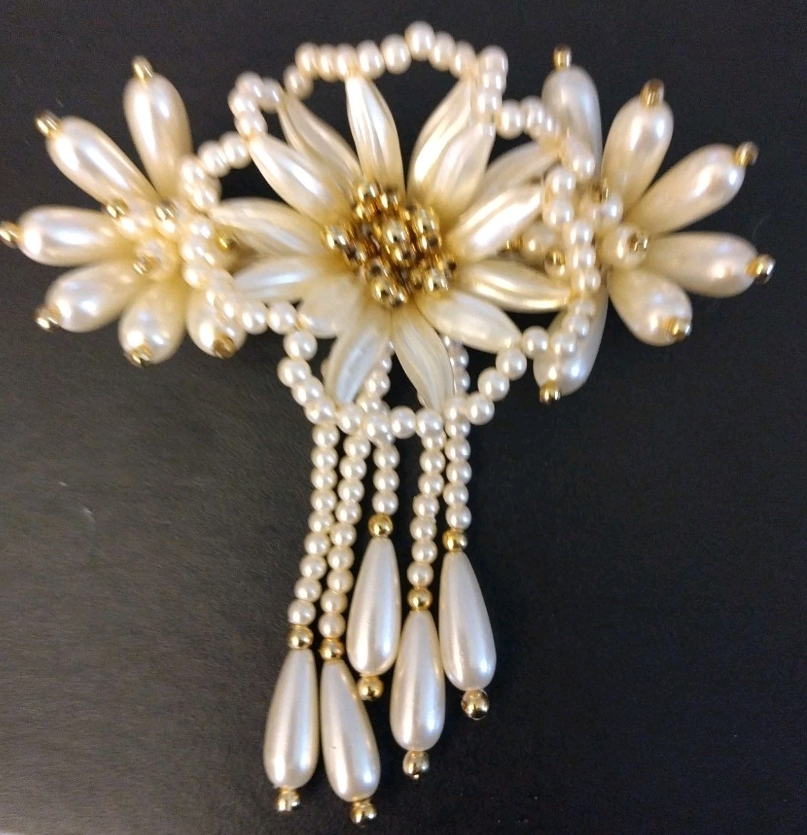 Vintage Retro Faux Pearl Bead Barrette Bow Hair Clip Clasp 80s, 90s Elegant L@@K