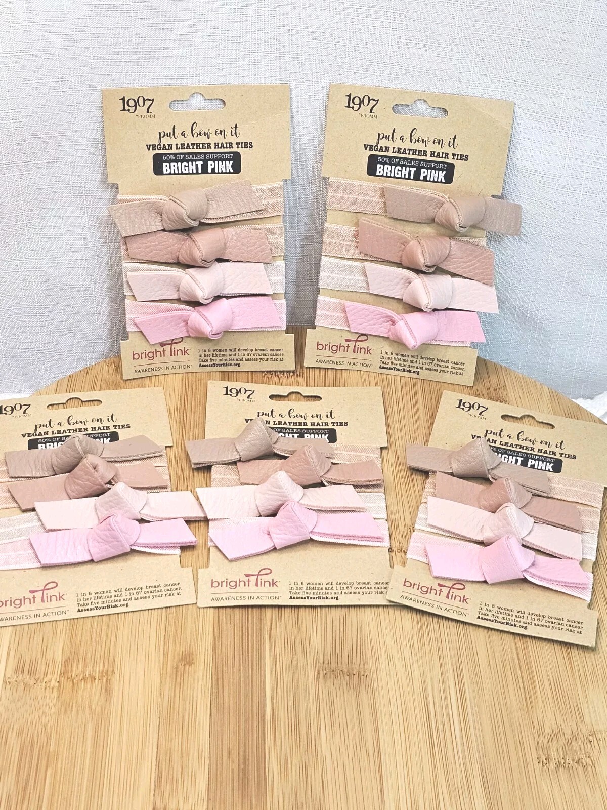 Breast/Ovarian Cancer Awareness Bow Knot Hair Ties-Vegan Leather Pink/Nude 20 Pc
